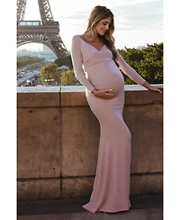 Pinkblush Maternity Pink Metallic Off Shoulder Long Sleeve Wrap Photoshoot Gown/Dress