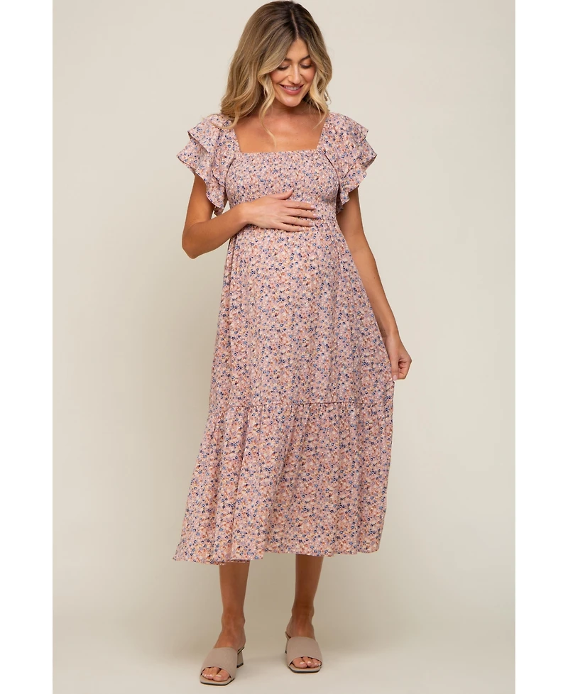 Pinkblush Maternity Light Pink Floral Flutter Midi Dress