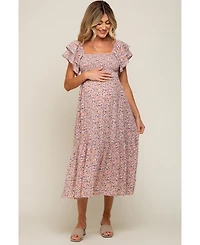 Pinkblush Maternity Light Pink Floral Flutter Midi Dress