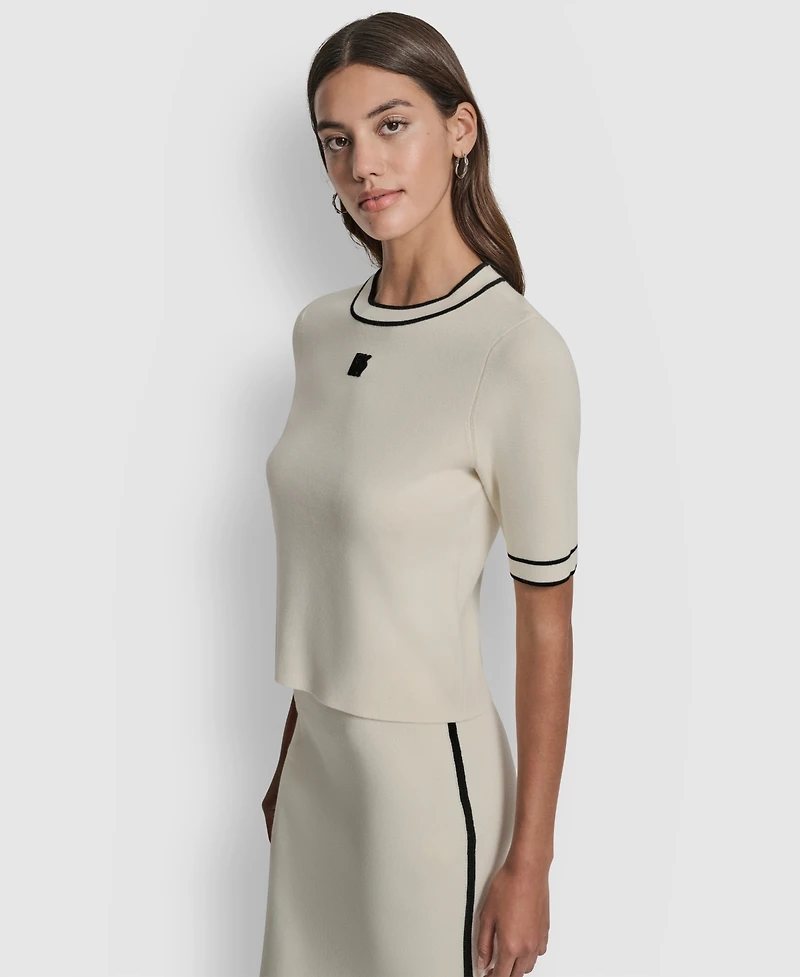 Dkny Jeans Women's Cropped Color Block Elbow Sleeves Sweater