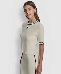 Dkny Jeans Women's Cropped Color Block Elbow Sleeves Sweater