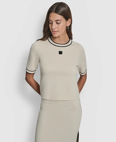 Dkny Jeans Women's Cropped Color Block Elbow Sleeves Sweater