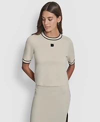 Dkny Jeans Women's Cropped Color Block Elbow Sleeves Sweater