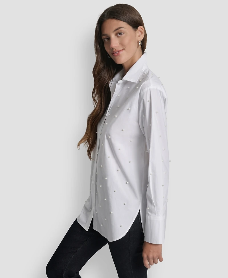 Dkny Jeans Women's Imitation Embellished Long Sleeves Shirt