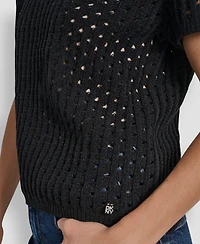 Dkny Jeans Women's Open Stitch Crewneck Short-Sleeve Sweater