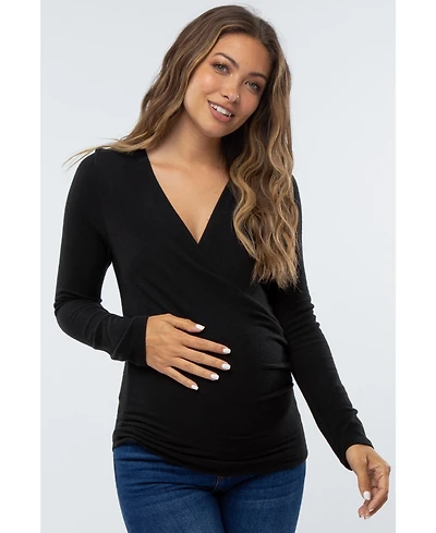 Pinkblush Maternity Navy Blue Brushed Knit Wrap Front Top