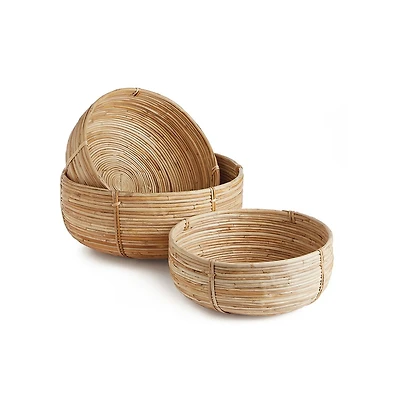 Cane Rattan Low Baskets Set of 3