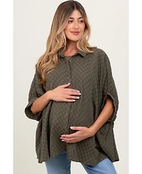 Pinkblush Maternity Olive Checker Print Short Sleeve Oversized Blouse