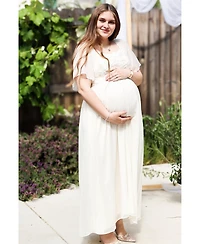 Pinkblush MaternityCream Floral Applique Flutter Sleeved Maternity Midi Dress