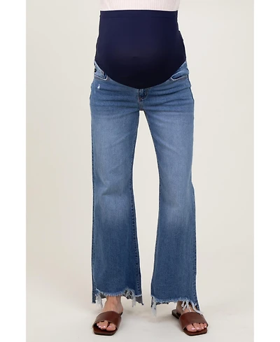 Pinkblush Blue Distressed Fringe Hi-Lo Hem Cropped Flare Maternity Jeans