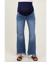 Pinkblush Blue Distressed Fringe Hi-Lo Hem Cropped Flare Maternity Jeans