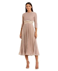 Mac Duggal Women's Shimmering 3/4 Sleeve A-Line Midi Dress