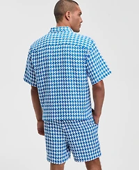 Mode of One Men's Relaxed Fit Short Sleeve Yarn-Dyed Geo Button-Front Shirt, Macy's Exclusive