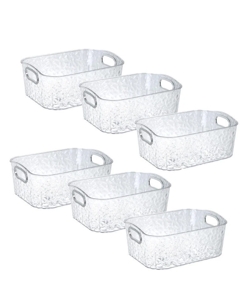 Trio Essentials Home 6 Pack Clear Storage Bins with Silver Handles, Container Bins for Organizing - Bathroom, Kitchen, Pantry, Closet, Vanity