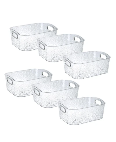 Trio Essentials Home 6 Pack Clear Storage Bins with Silver Handles, Container Bins for Organizing - Bathroom, Kitchen, Pantry, Closet, Vanity