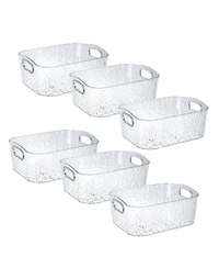 Trio Essentials Home 6 Pack Clear Storage Bins with Silver Handles, Container Bins for Organizing - Bathroom, Kitchen, Pantry, Closet, Vanity