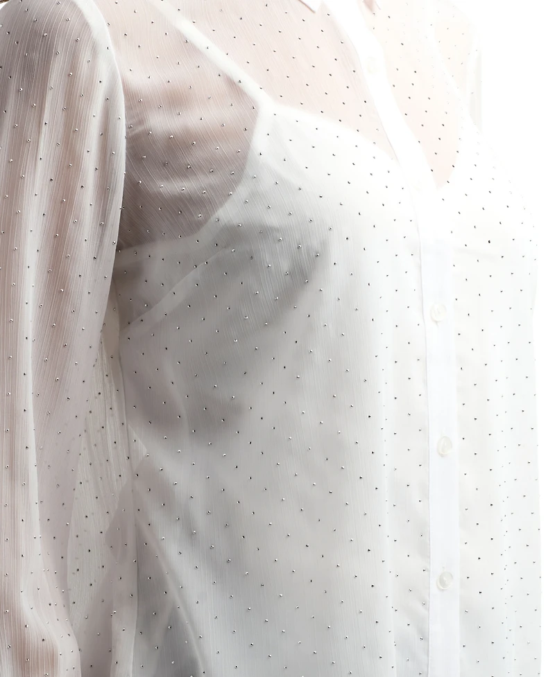 Bcx Women's Studded Chiffon Long Sleeves Shirt