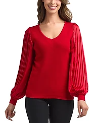 Bcx Women's V-Neck Pleated Sleeve Pull-On Sweater