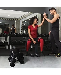 HolaHatha Hexagonal Dumbbell Free Hand Weight Set w/ Rack, 5, 8, & 10 Lbs, Black