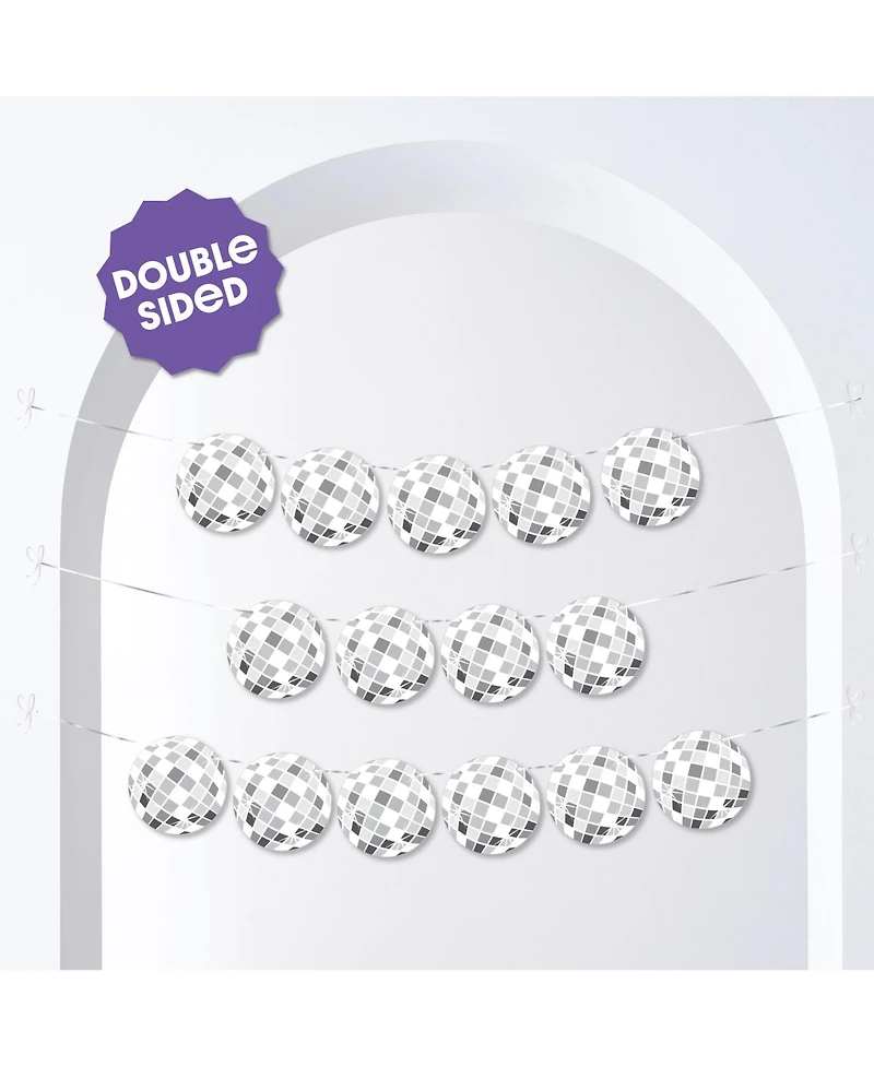 Disco Ball Garland Banner, 30 Feet of Cord, 15 Double-Sided Disco Balls