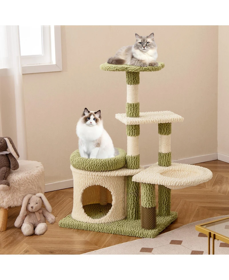 Gymax Multi-level Cat Tree Cute Cat Tower w/ Top Perch Private Condo Side Basket