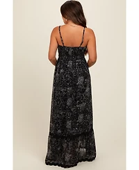 Pinkblush Maternity Black Floral Contrast Trim Maxi Dress