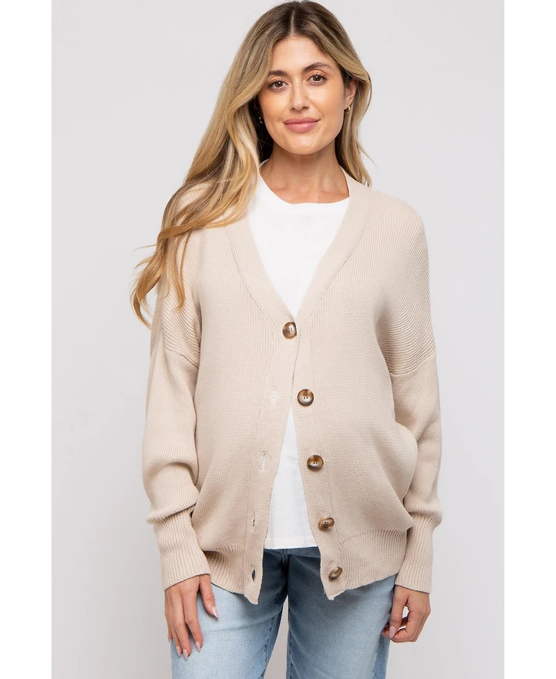 Pinkblush Maternity Beige Basic Ribbed Cardigan Sweater