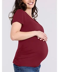 Motherhood Maternity V-Neck Side-Ruched Short Sleeve Tee
