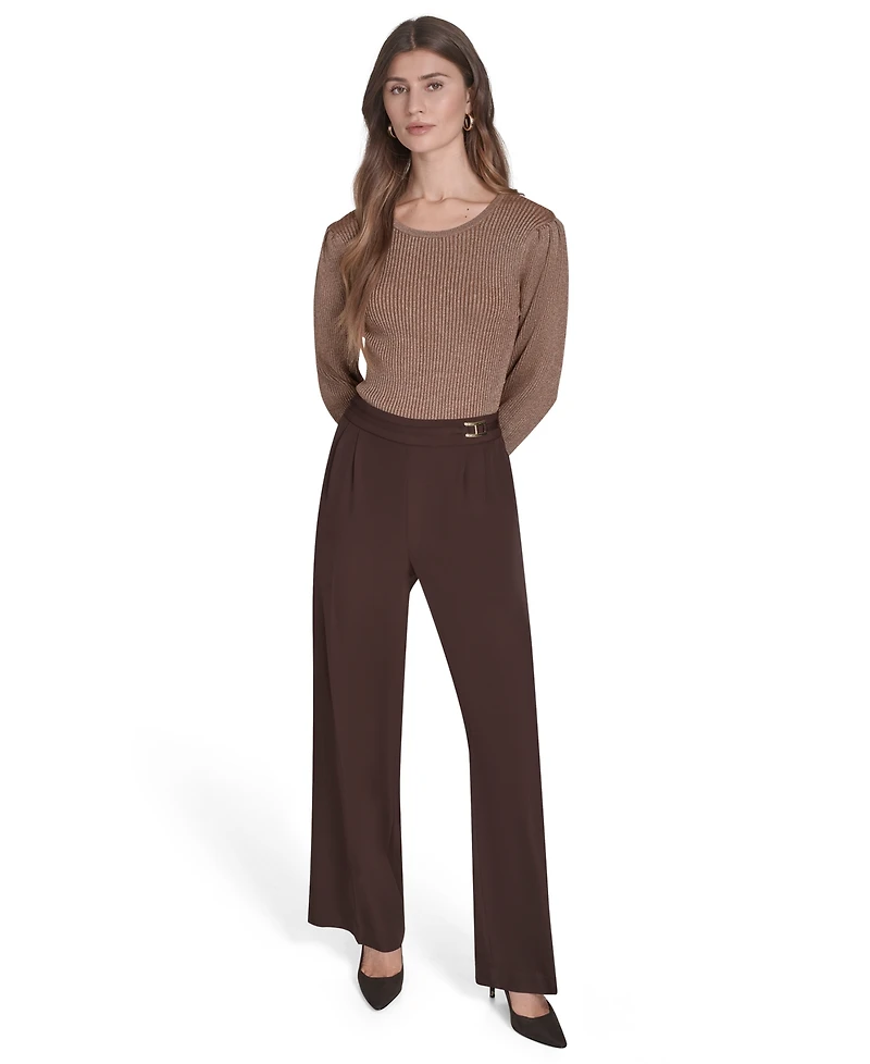 Halston Women's Mid Rise Wide Leg Trousers
