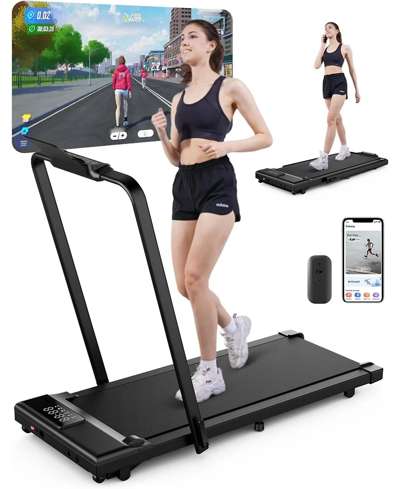 DeerRun 3-in-1 Walking Pad Treadmill 300lb capacity, 3.0HP quiet motor. Foldable for home/office use with remote & App control
