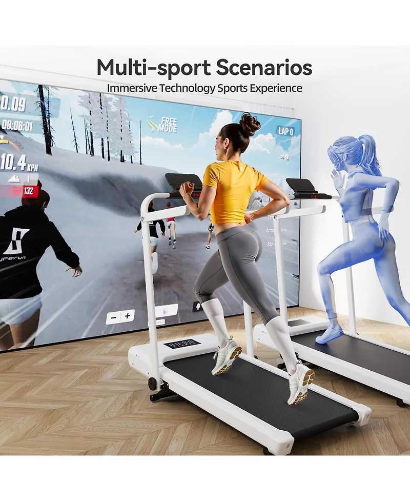 DeerRun 3-in-1 treadmill w/ handlebar. 300LB cap, 3.0HP motor, Led display, remote & App control. Foldable for small home/office spaces