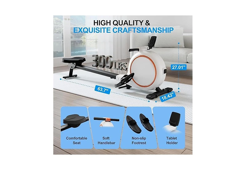 DeerRun Adjustable 32-Level Magnetic Resistance Long Slide Rail Smart Rowing Machine with PitPat App