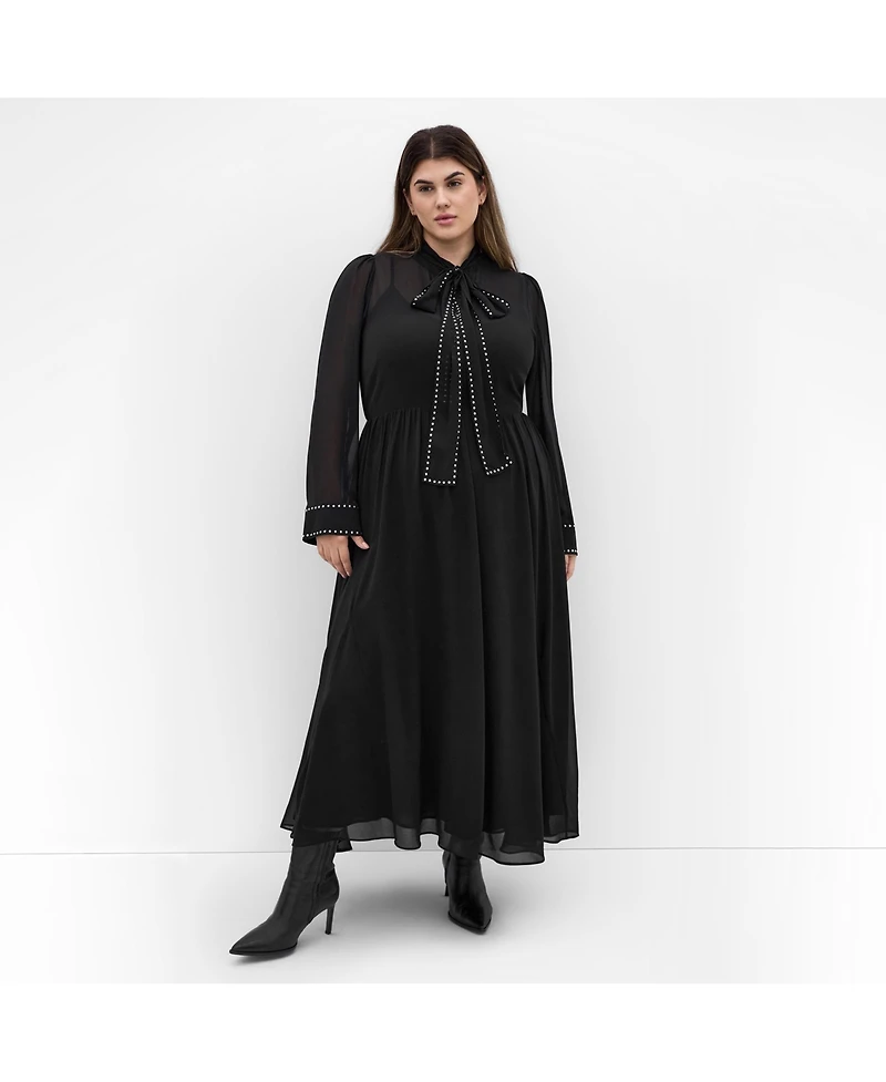 City Chic Women's Kara Stud Tie Neck Maxi Dress