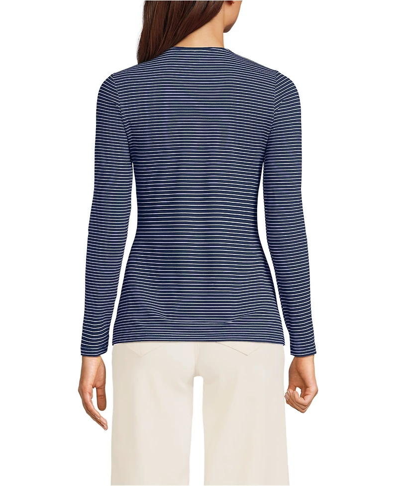 Lands' End Women's Lightweight Jersey Skimming Long Sleeve Crew Neck T-shirt