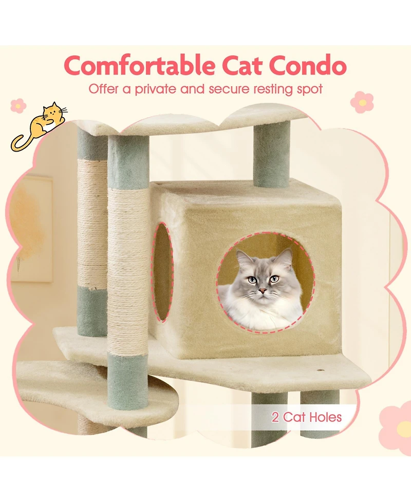 Gymax Flower Cat Tree w/Cosy Condo Sisal Scratching Posts Padded Flower-shaped Perch
