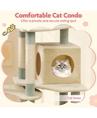 Gymax Flower Cat Tree w/Cosy Condo Sisal Scratching Posts Padded Flower-shaped Perch