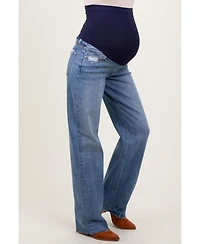 Pinkblush Maternity Blue Vintage Wash Raw Hem Wide Leg Jeans