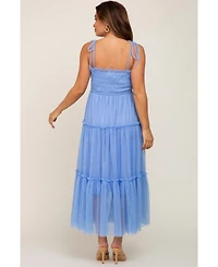 Pinkblush Maternity Light Blue Smocked Mesh Midi Dress