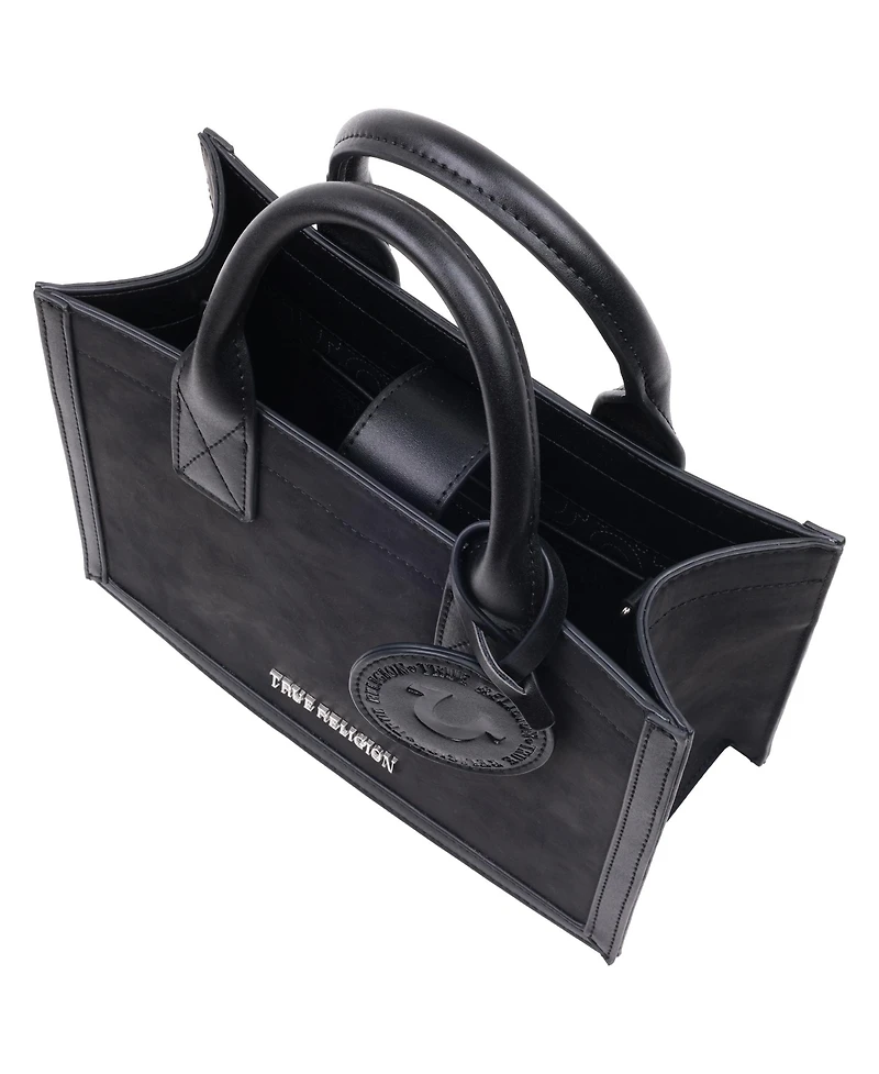 True Religion Suede Pu Box Tote with Logo Tag