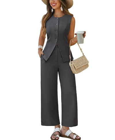 Cupshe Women's Sleeveless Button Front Wide Leg Pants Matching Set