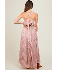 Pinkblush Maternity Light Pink Floral Pleated Back Cutout Maxi Dress