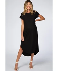 Pinkblush Maternity Black Ribbed Curved Hem Midi Dress