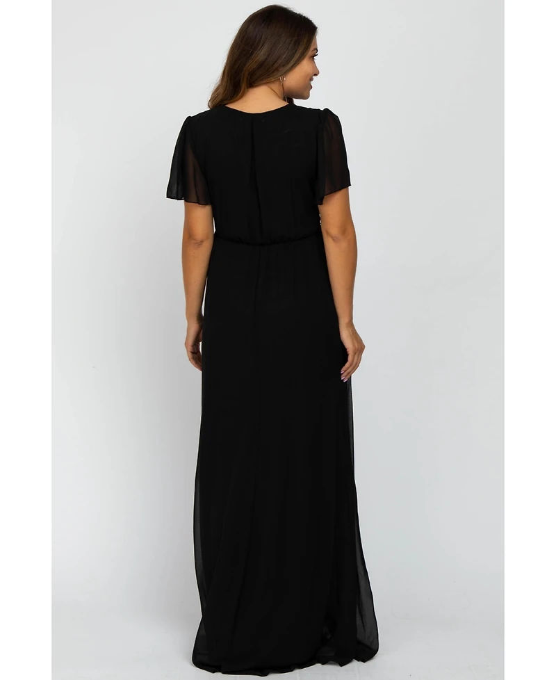 Pinkblush Maternity Blue Chiffon Short Sleeve Maxi Dress