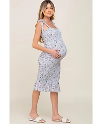 Pinkblush Light Blue Floral Smocked Fitted Maternity Dress