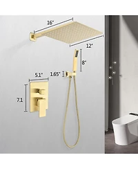 Rainsken 12" Rain Brushed Gold Shower Head Systems Wall Mounted Shower Full Body Coverage Square Shower Head