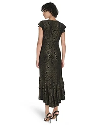 Tommy Hilfiger Women's V-Neck Tiered Hem Foil Midi Dress