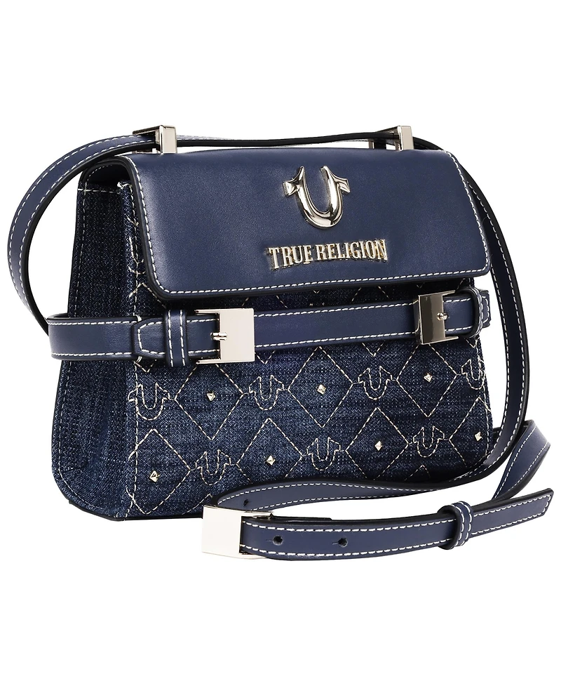 True Religion Studded Denim Flap Crossbody Bag