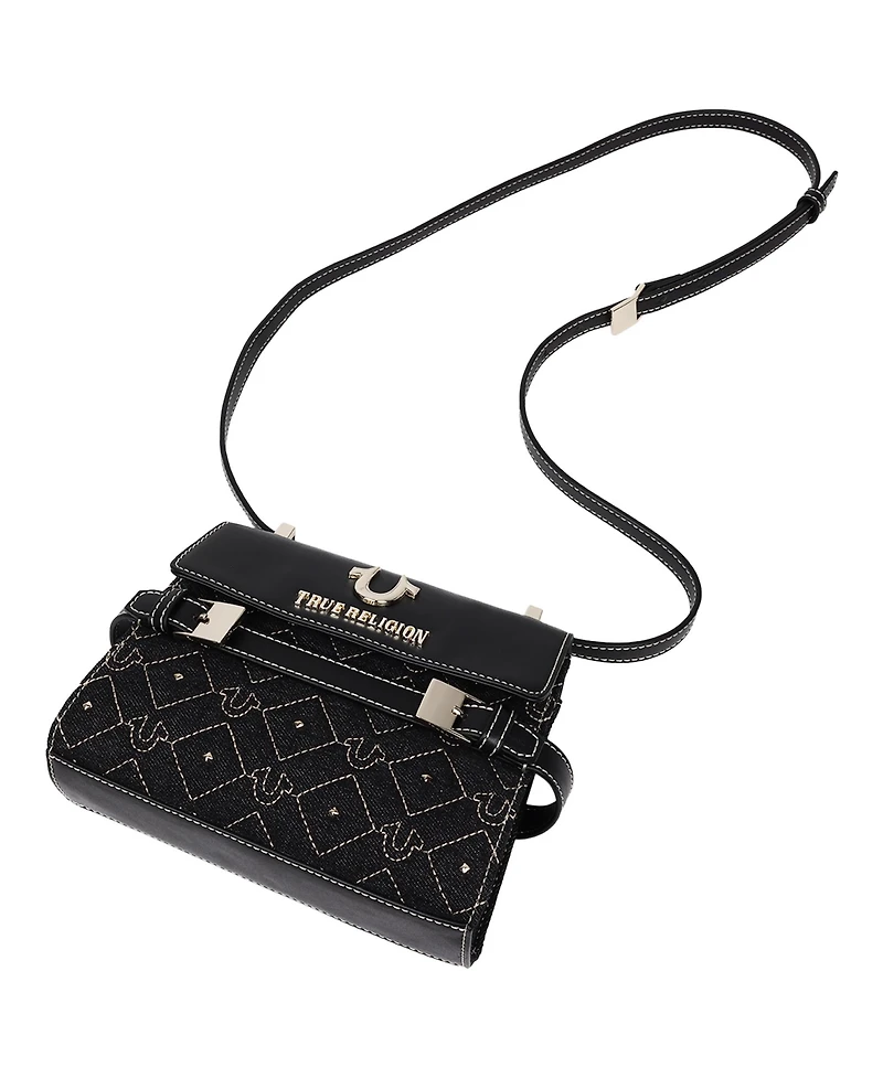 True Religion Studded Denim Flap Crossbody Bag