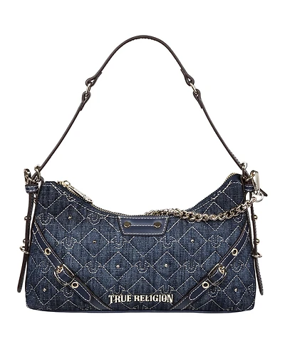 True Religion Studded Denim Chain Shoulder Bag