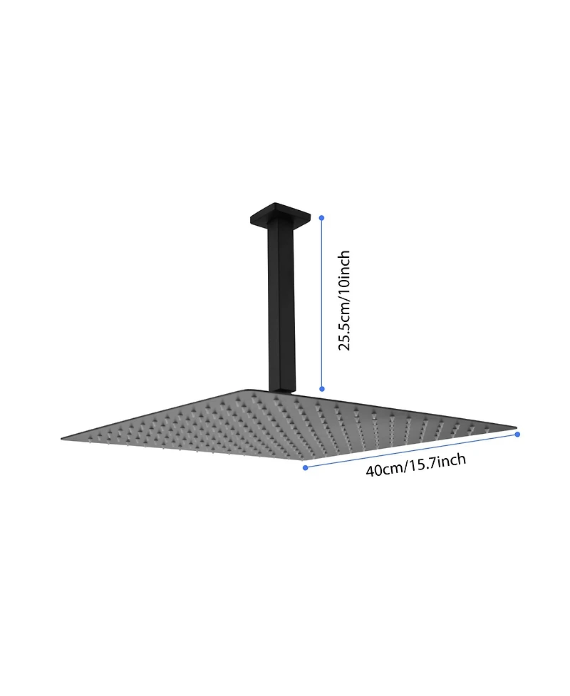 Rainsken 16" Matte Black Shower Head - Luxury Rainfall Showerhead with Self-Cleaning Nozzles, Universal Fit